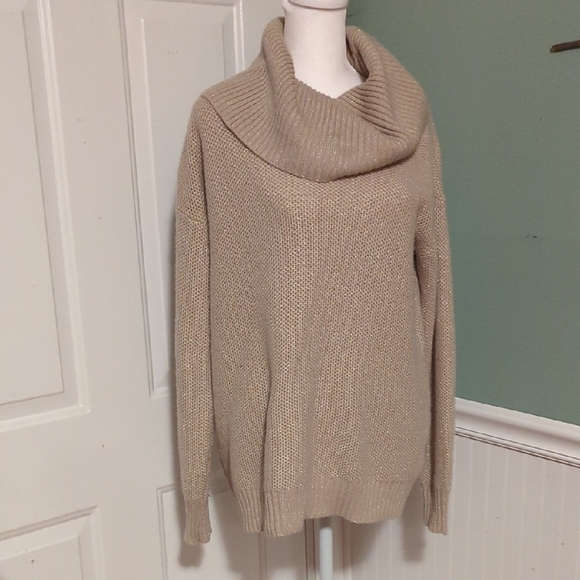 New York & company Gold Tan Shimmer Cowl Neck Sweater Large - Picture 1 of 12